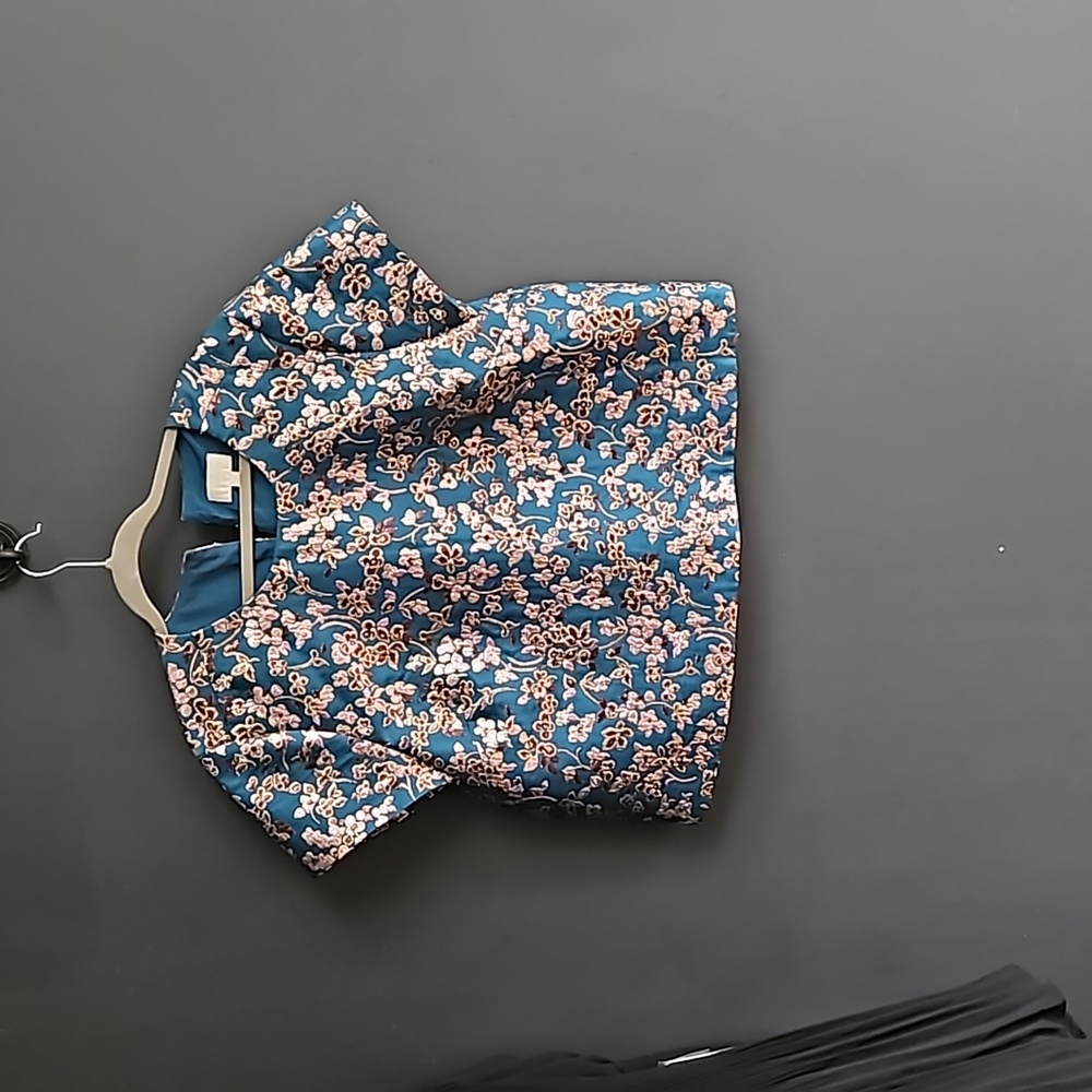J. Crew top faux silk with metallic floral and Vine pattern